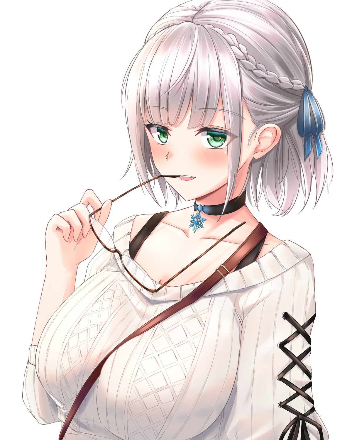 cleavage, heckler_kai, hololive, megane, shirogane_noel, sweater