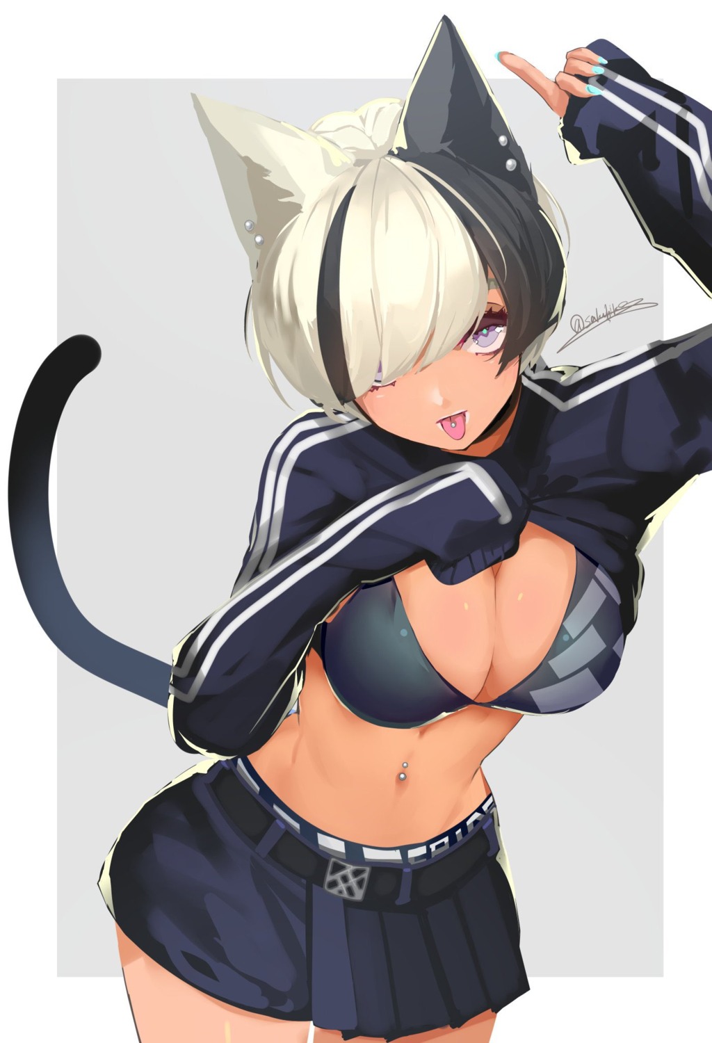 animal_ears, bikini_top, cleavage, nekomimi, sakuhiko, shirt_lift, swimsuits, tail