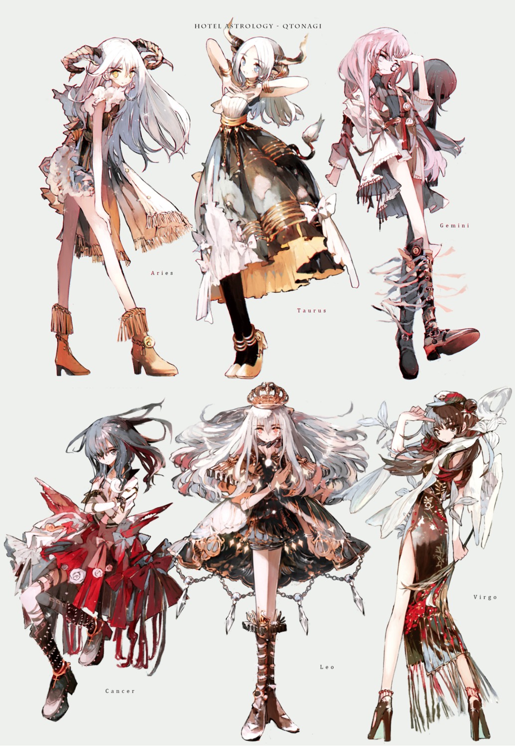 breast_hold, chinadress, cleavage, garter, heels, horns, qtonagi, sweater