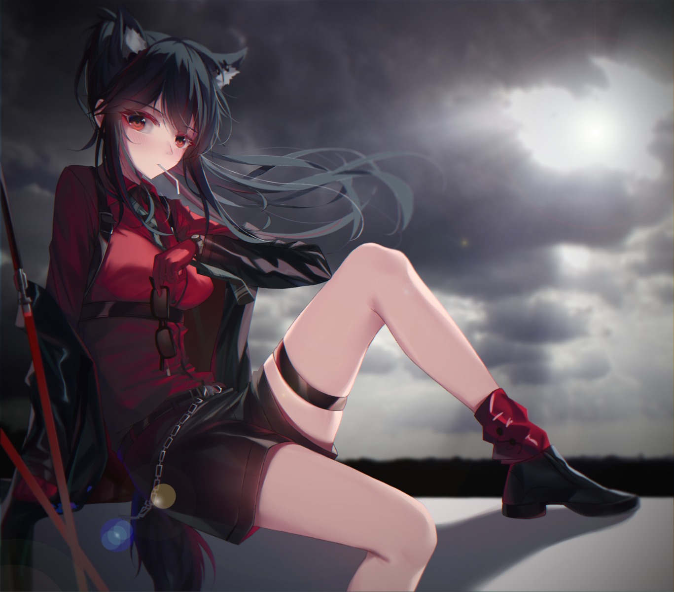 animal_ears, arknights, garter, shokuyou_koori, sword, texas_(arknights), uniform