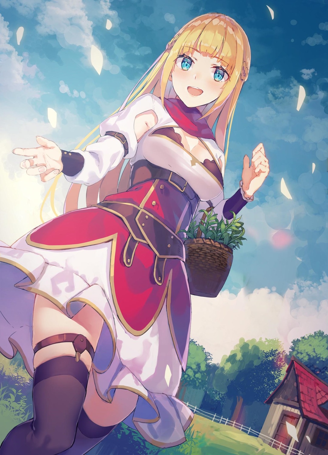 bra, cleavage, dress, garter, rizlet_of_loggervia, shin_no_nakama_ja_nai_to_yuusha_no_party_wo_oidasareta_node_henkyou_de_slow_life_suru_koto_ni_shimashita, stockings, thighhighs