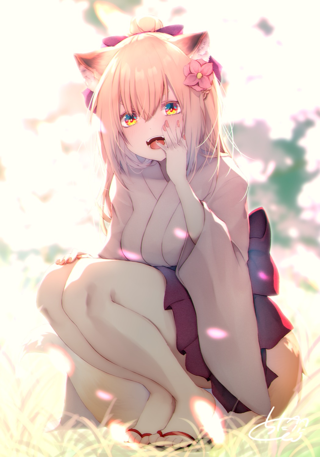animal_ears, chita_(ketchup), japanese_clothes, skirt_lift, tail