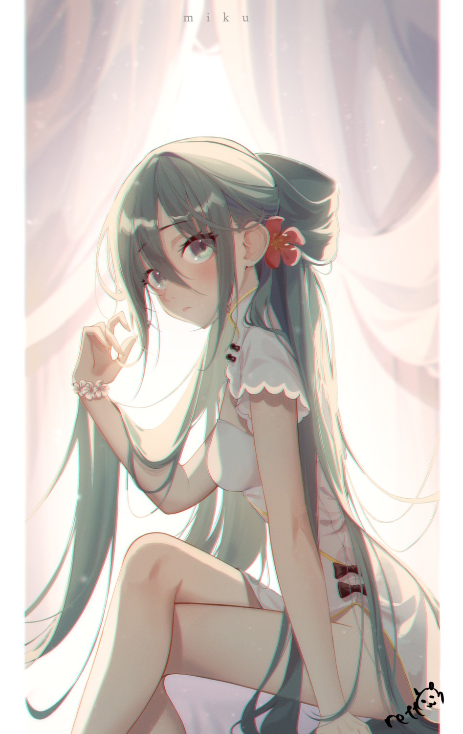 chinadress, hatsune_miku, ildanbaggobwa, shaohua_hatsune_miku, skirt_lift, vocaloid