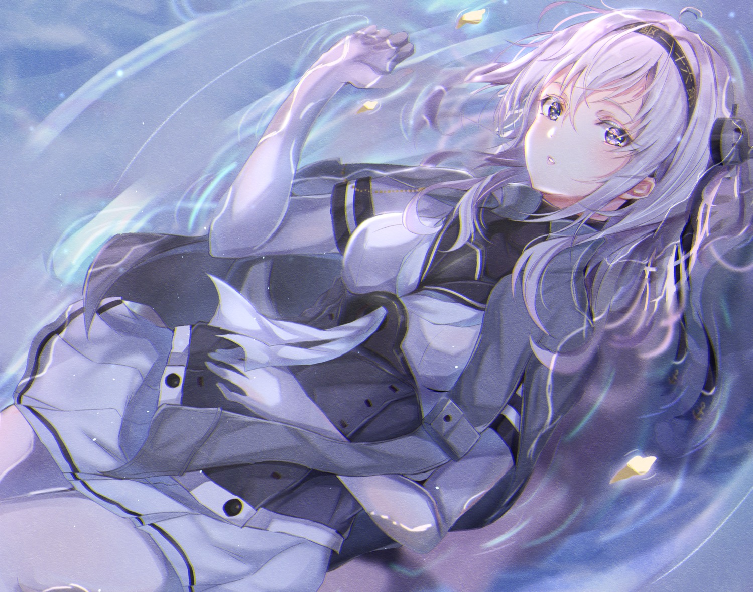 kantai_collection, pantyhose, sa-ya, seifuku, suzutsuki_(kancolle), wet