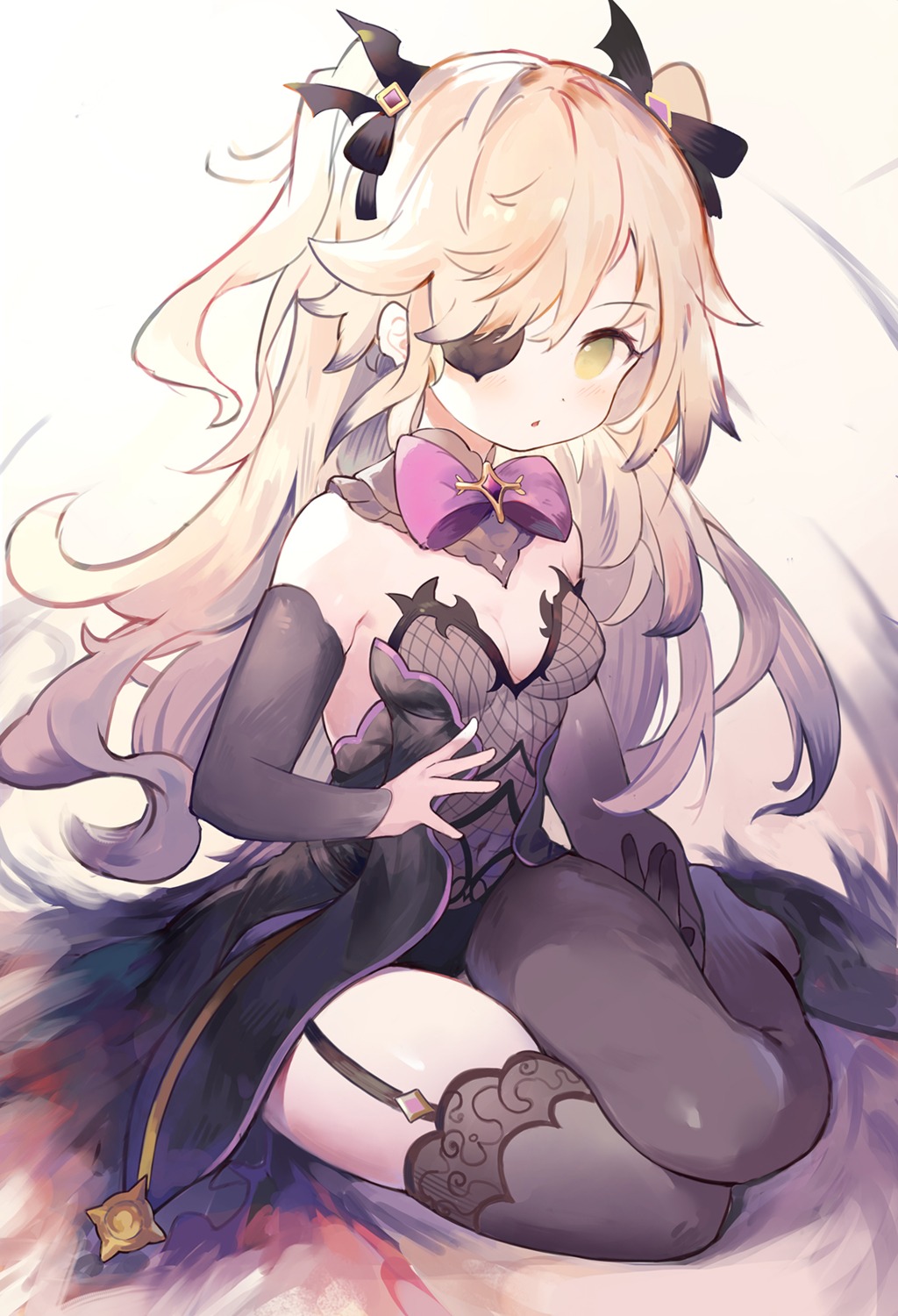 eyepatch, fischl, fishnets, genshin_impact, leilin, leotard, no_bra, stockings