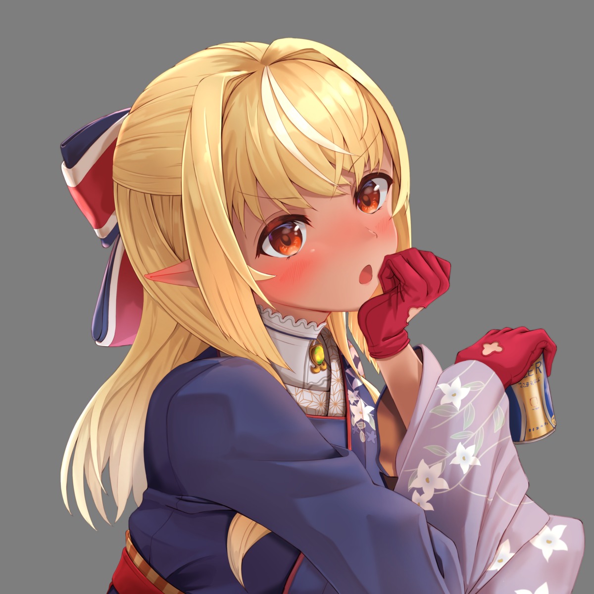 elf, hololive, japanese_clothes, nyoon, pointy_ears, shiranui_flare