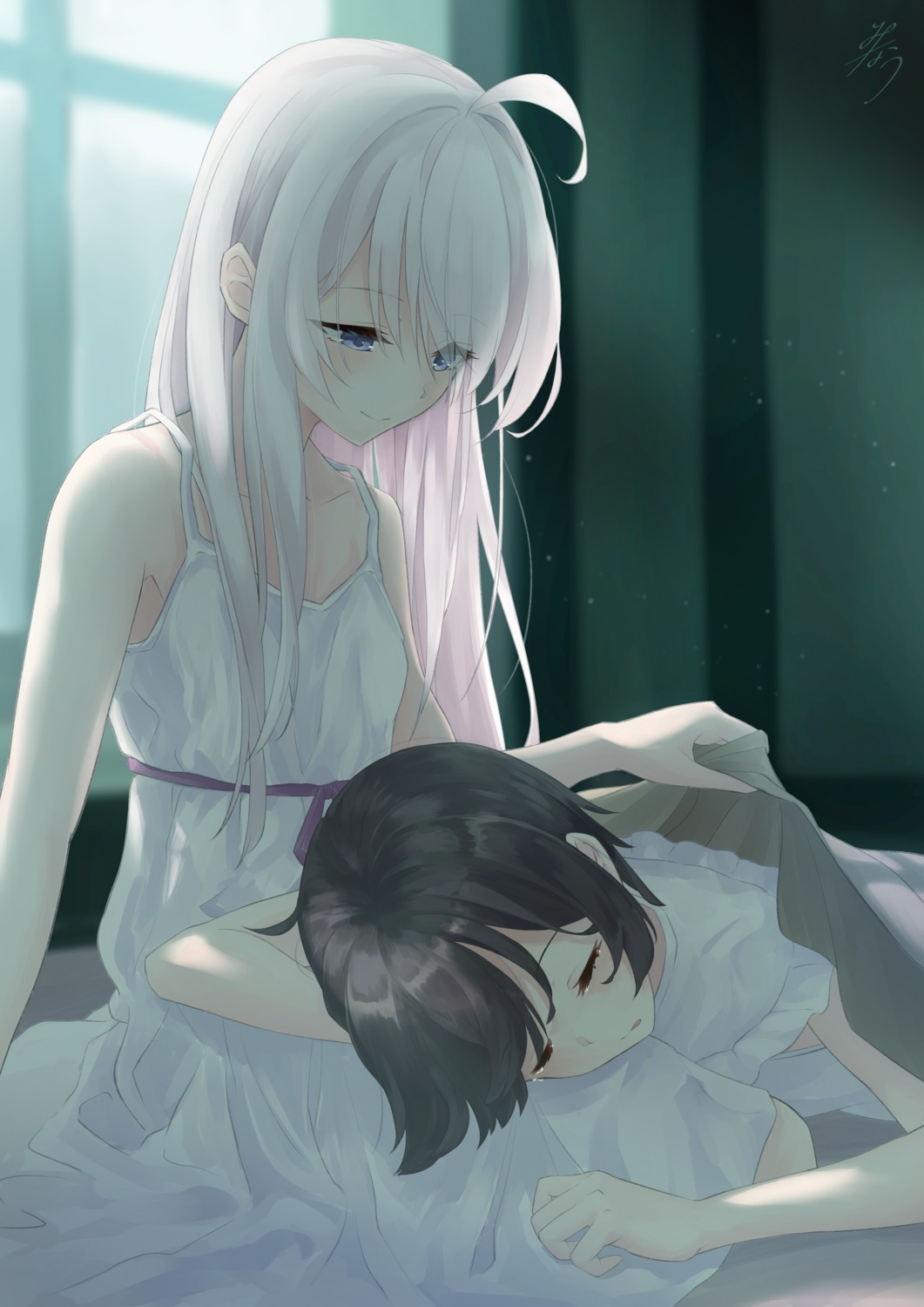 dress, elaina_(majotabi), majo_no_tabitabi, minau37, sheets, yuri