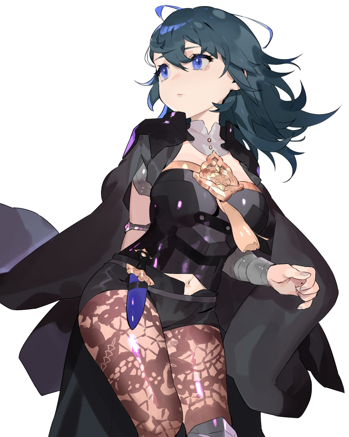 armor, cleavage, leotard, no_bra, pantyhose, ryein, see_through