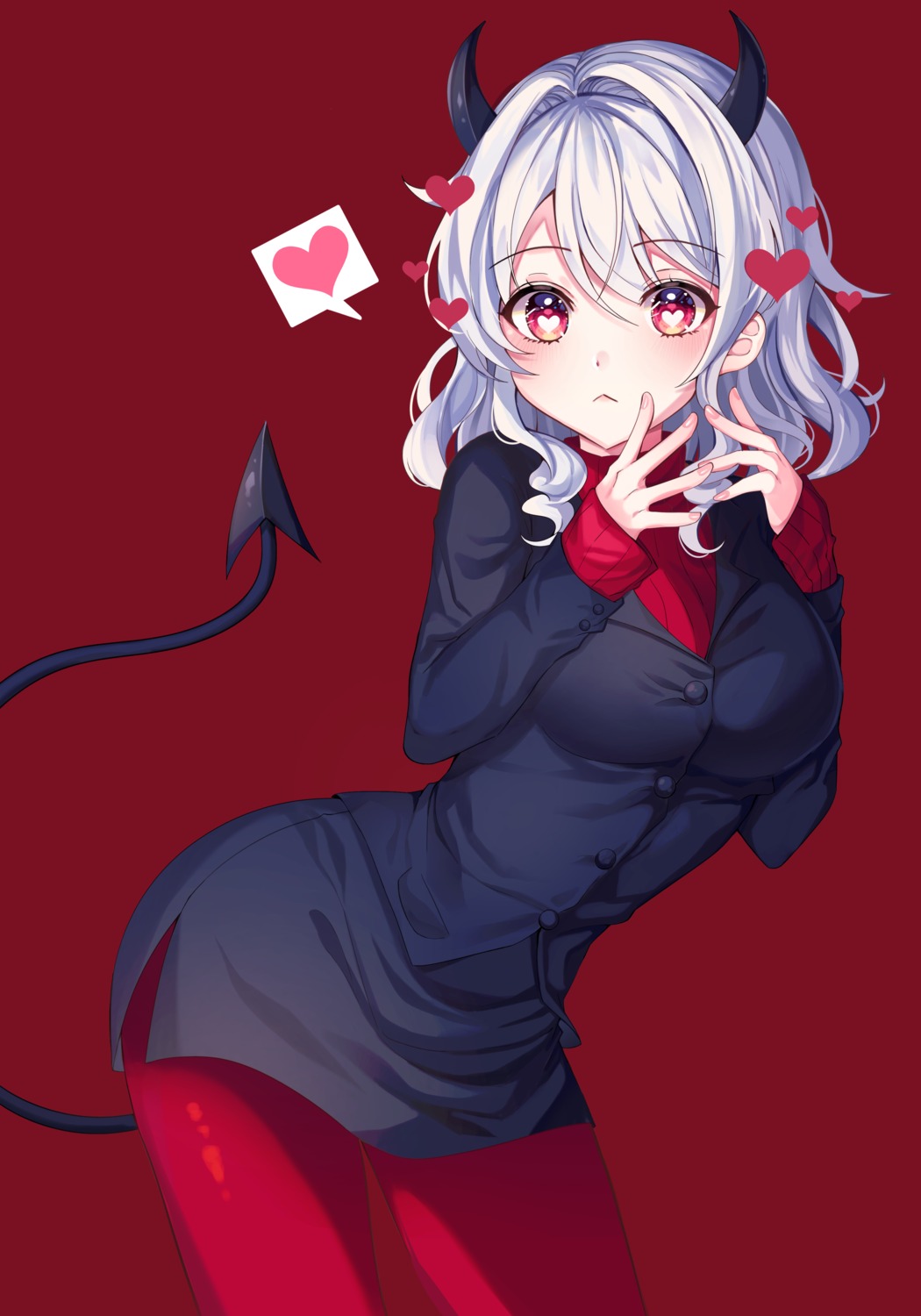 business_suit, helltaker, horns, modeus_(helltaker), pantyhose, sweater, tail, tess_(88884)