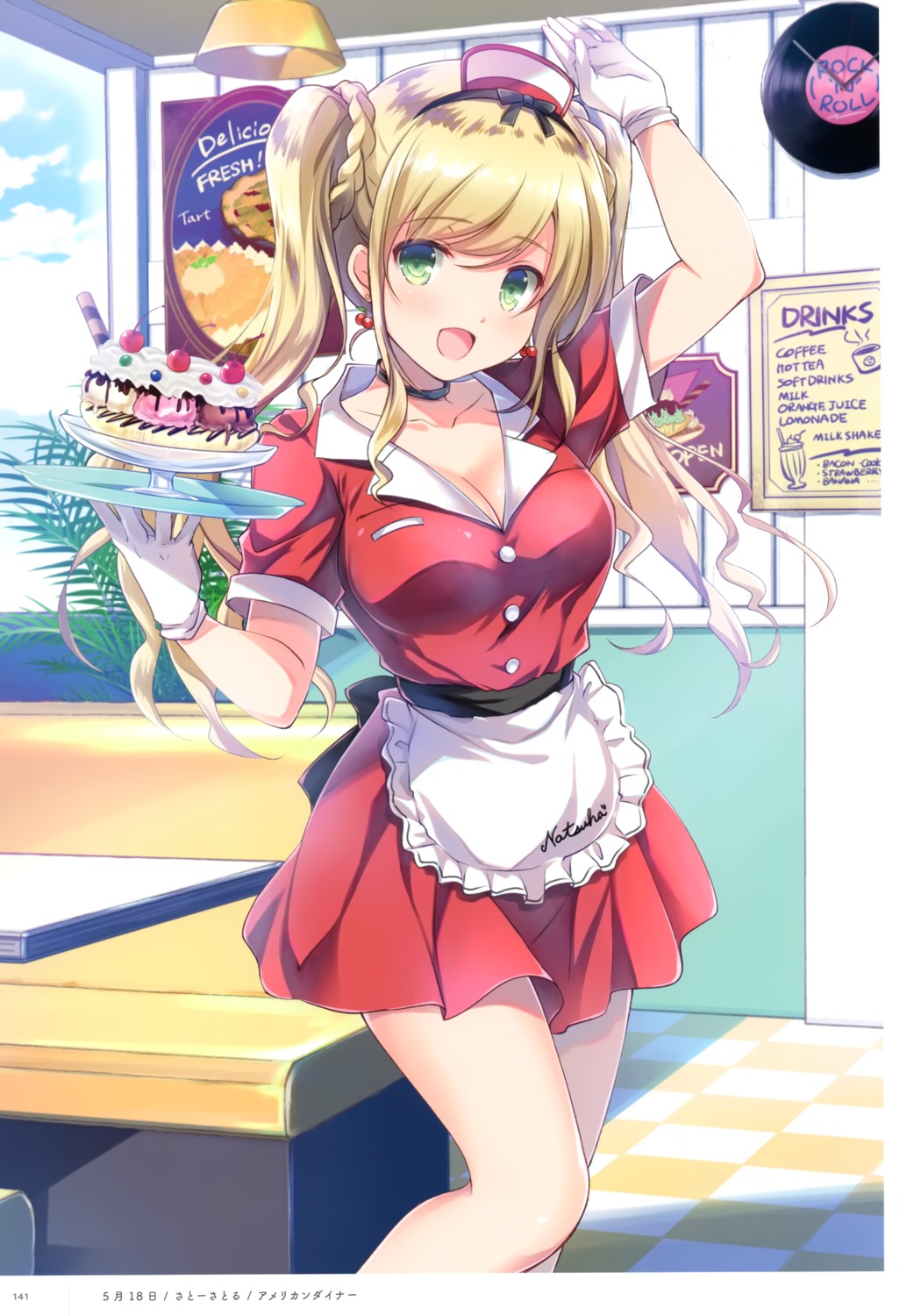 cleavage, maid, satou_satoru, waitress