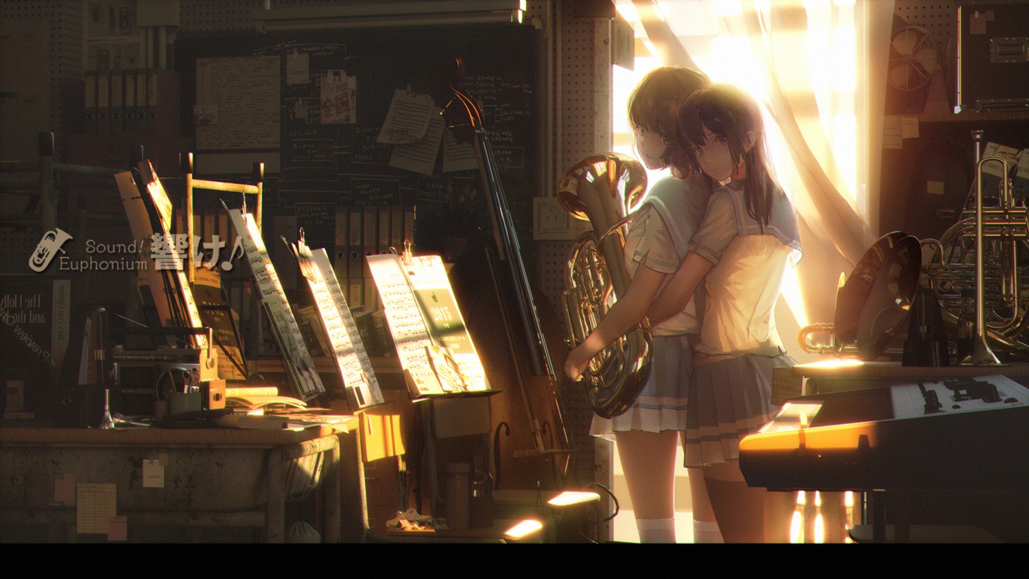 fen_bang_laoda, hibike!_euphonium, kousaka_reina, oumae_kumiko, seifuku, thighhighs, yuri