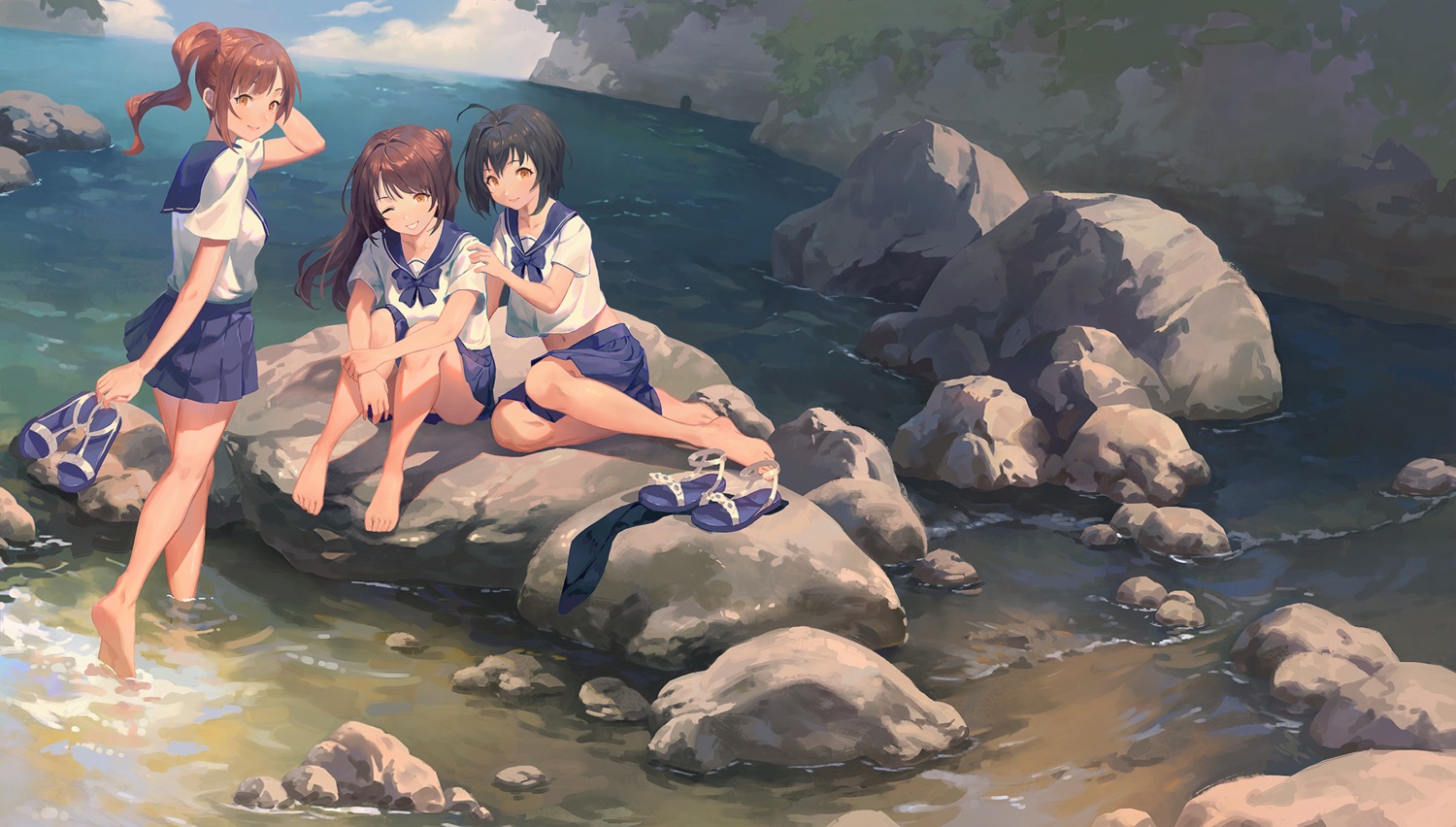 igarashi_kyouko, kohinata_miho, ruien, seifuku, shimamura_uzuki, skirt_lift, the_idolm@ster, the_idolm@ster_cinderella_girls