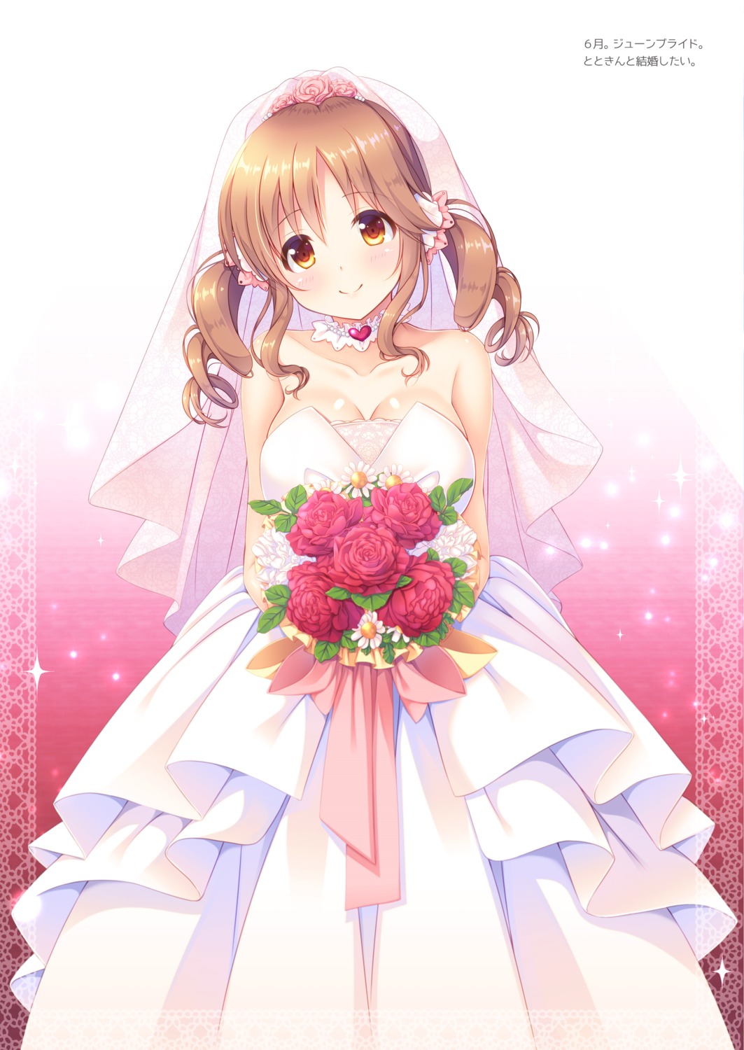 cleavage, dress, mizukoshi_mayu, the_idolm@ster, the_idolm@ster_cinderella_girls, totoki_airi, wedding_dress