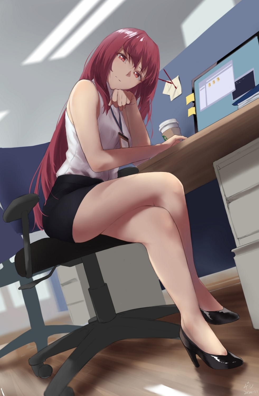 den_(kur0_yuki), fate/grand_order, heels, scathach_(fate)