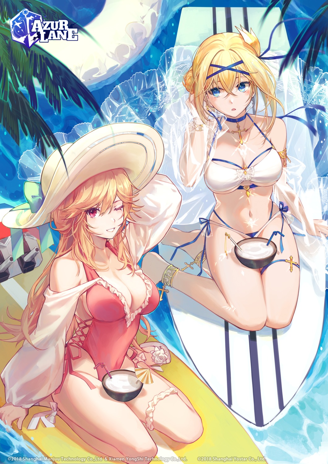 azur_lane, bikini, cleavage, csyday, garter, jeanne_d'arc_(azur_lane), official_watermark, richelieu_(azur_lane)