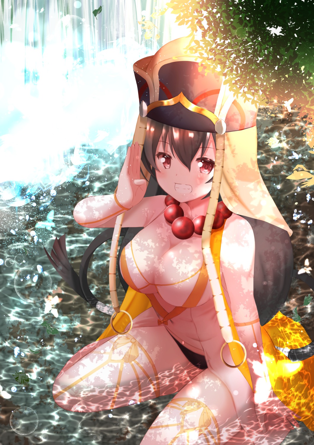 bikini, cleavage, fate/grand_order, shibakame, swimsuits, thighhighs, wet, xuanzang_(fate)