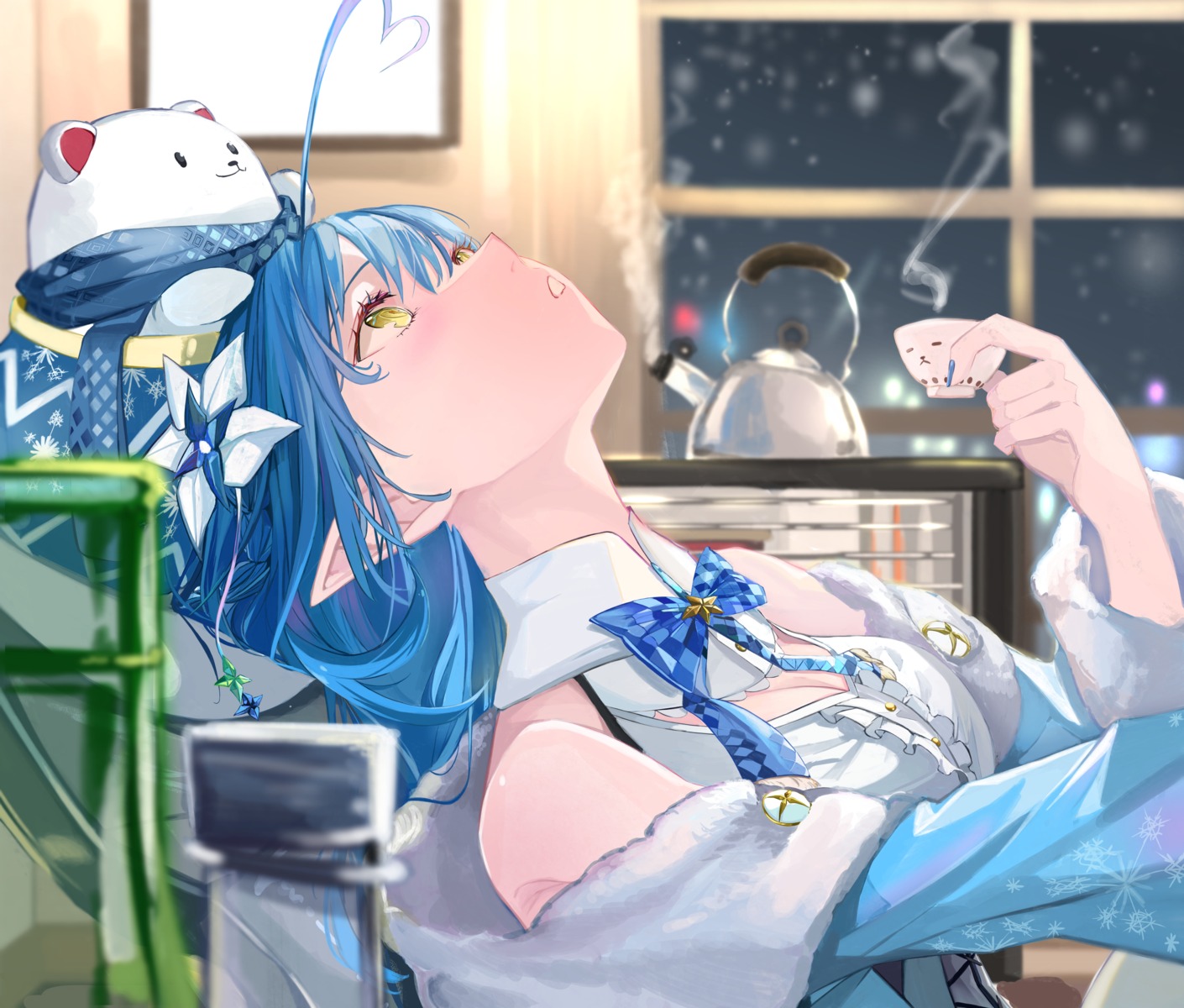 cleavage, elf, hololive, merah_drow, pointy_ears, yukihana_lamy