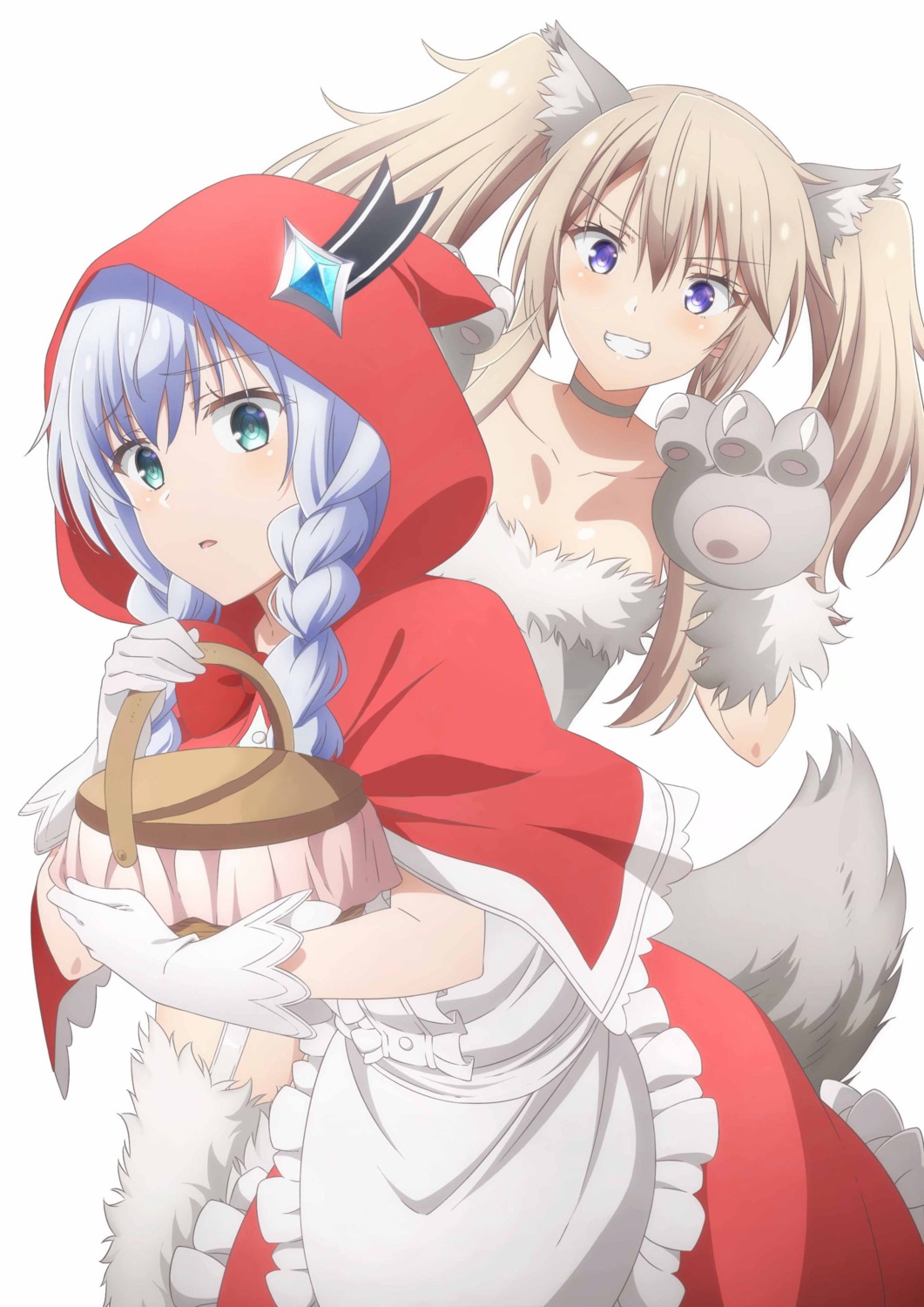animal_ears, big_bad_wolf, cosplay, dress, little_red_riding_hood, little_red_riding_hood_(character), maou_gakuin_no_futekigousha, misha_necron, no_bra, sasha_necron, tagme, tail