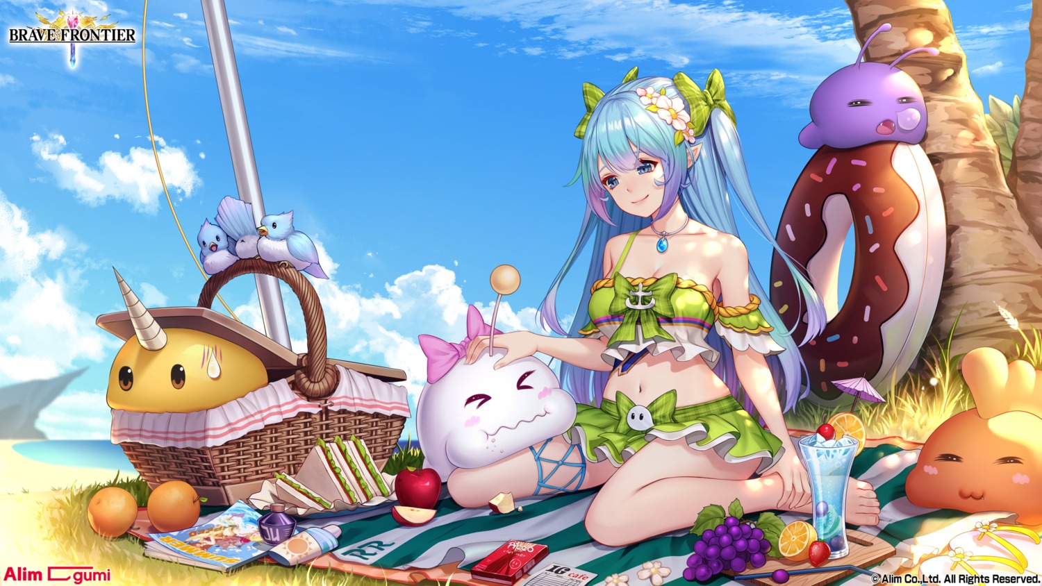 bikini, brave_frontier, garter, jurrig, pointy_ears, swimsuits, wallpaper