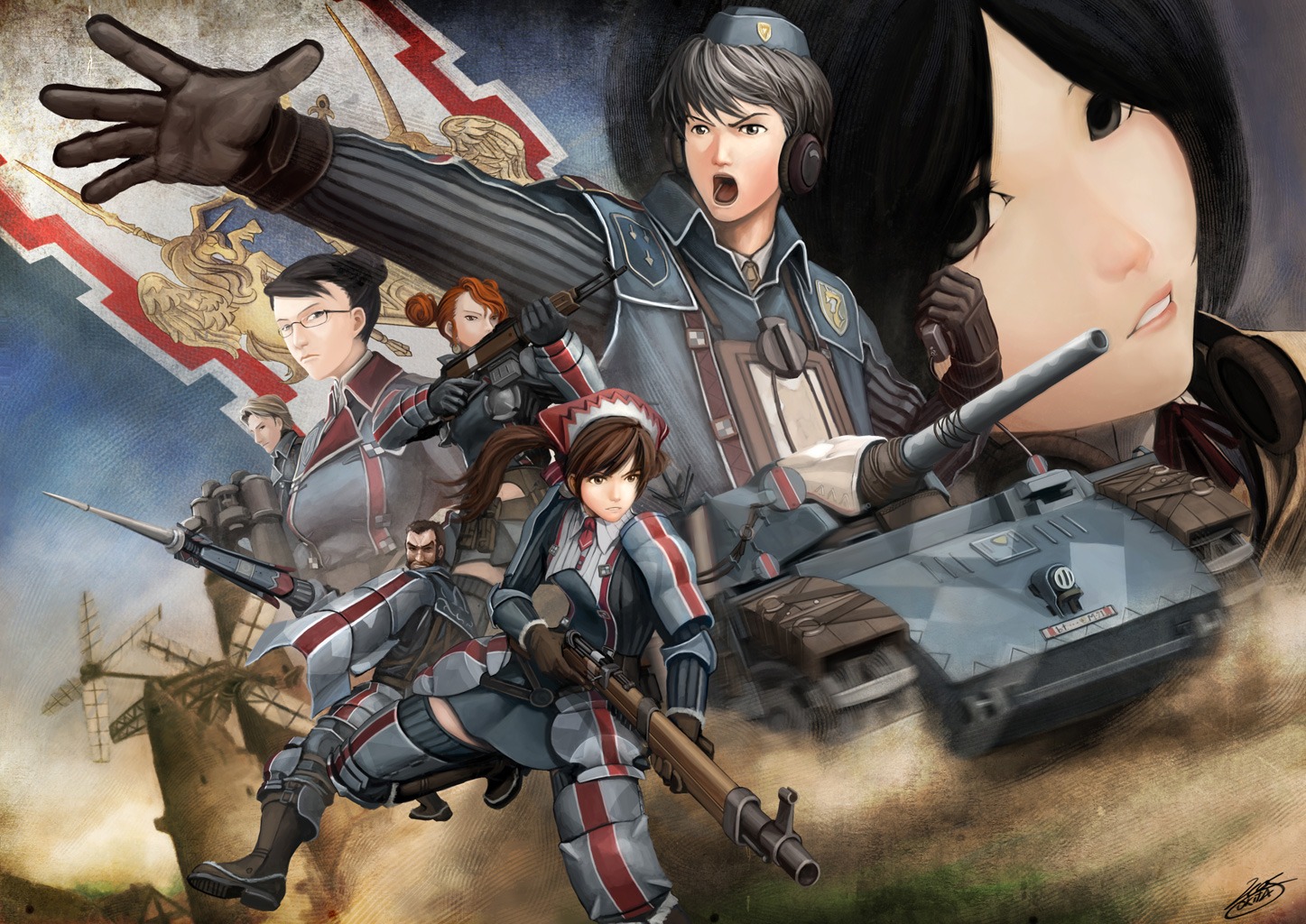 alicia_melchiott, brigitte_stark, eleanor_varrot, faldio_landzaat, isara_gunther, largo_potter, okita, uniform
