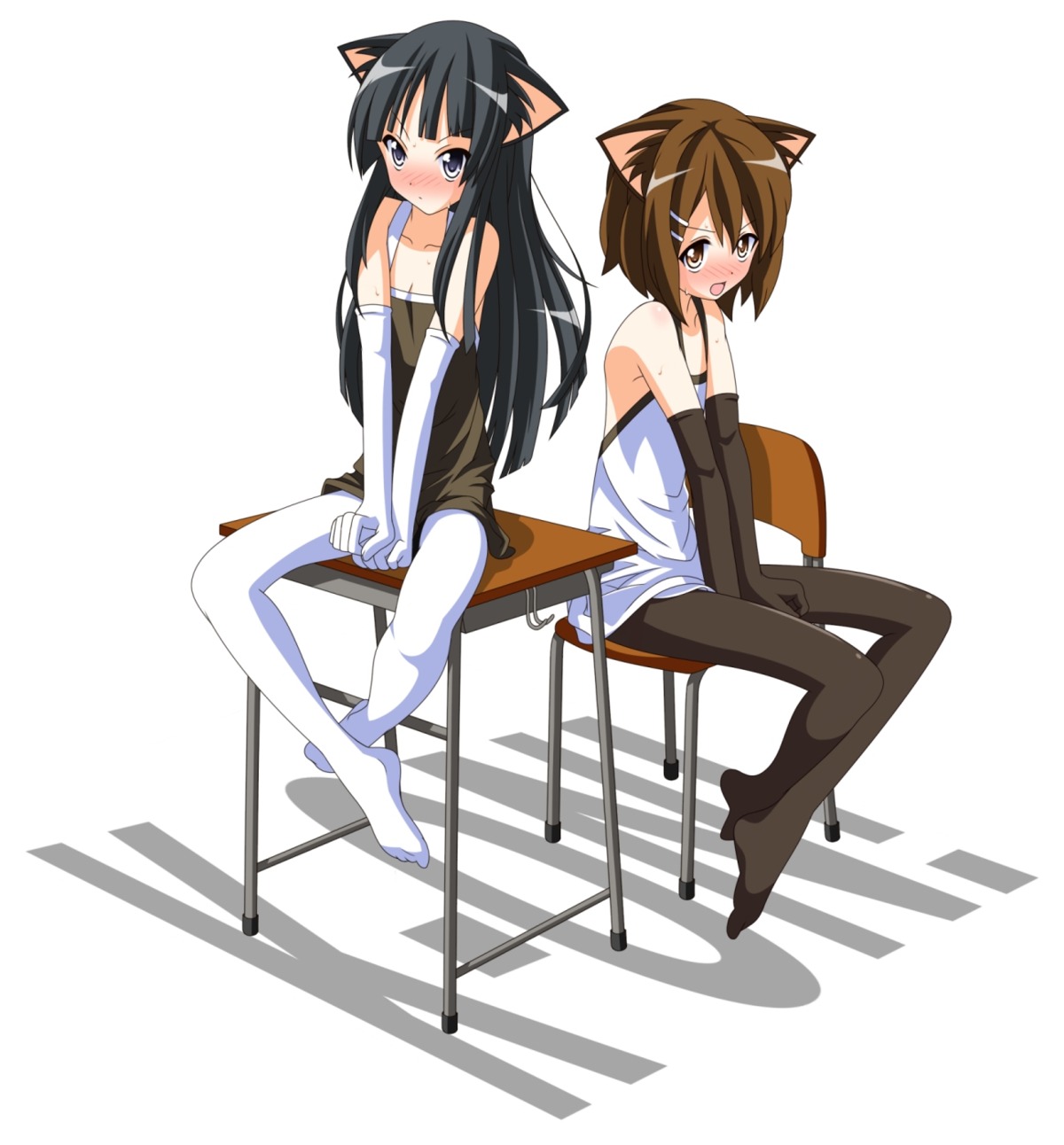 akiyama_mio, animal_ears, hirasawa_yui, k-on!, nekomimi, pantyhose, rindouao