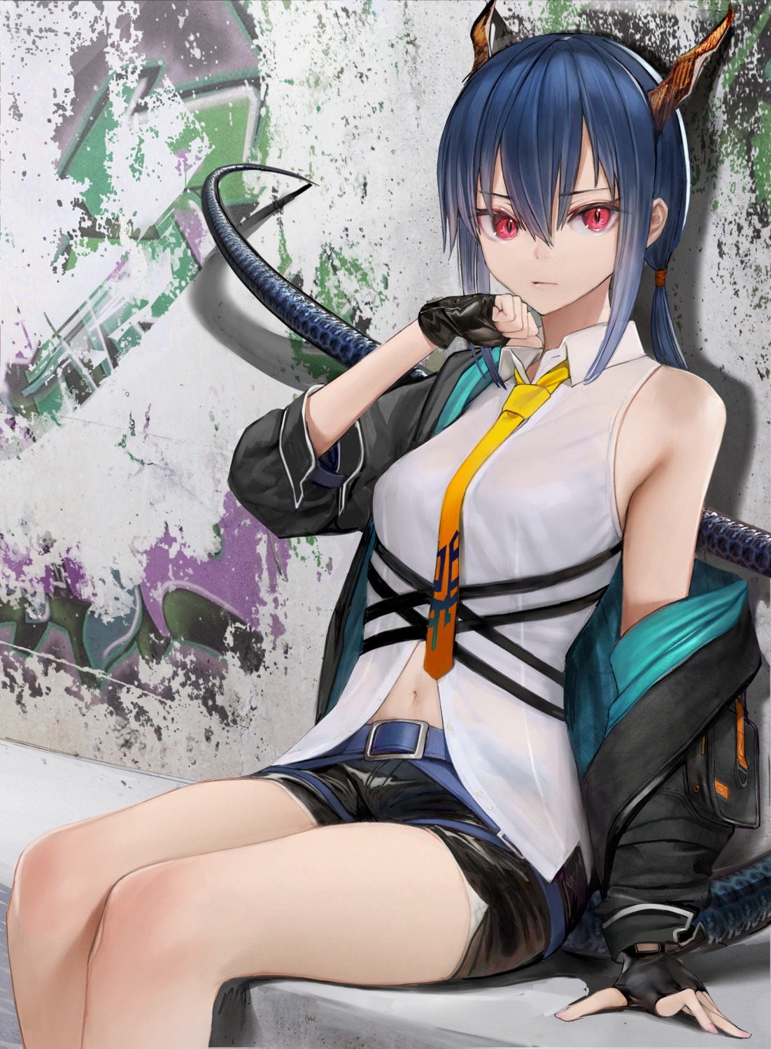 arknights, ch'en_(arknights), horns, nyatabe, see_through, tail