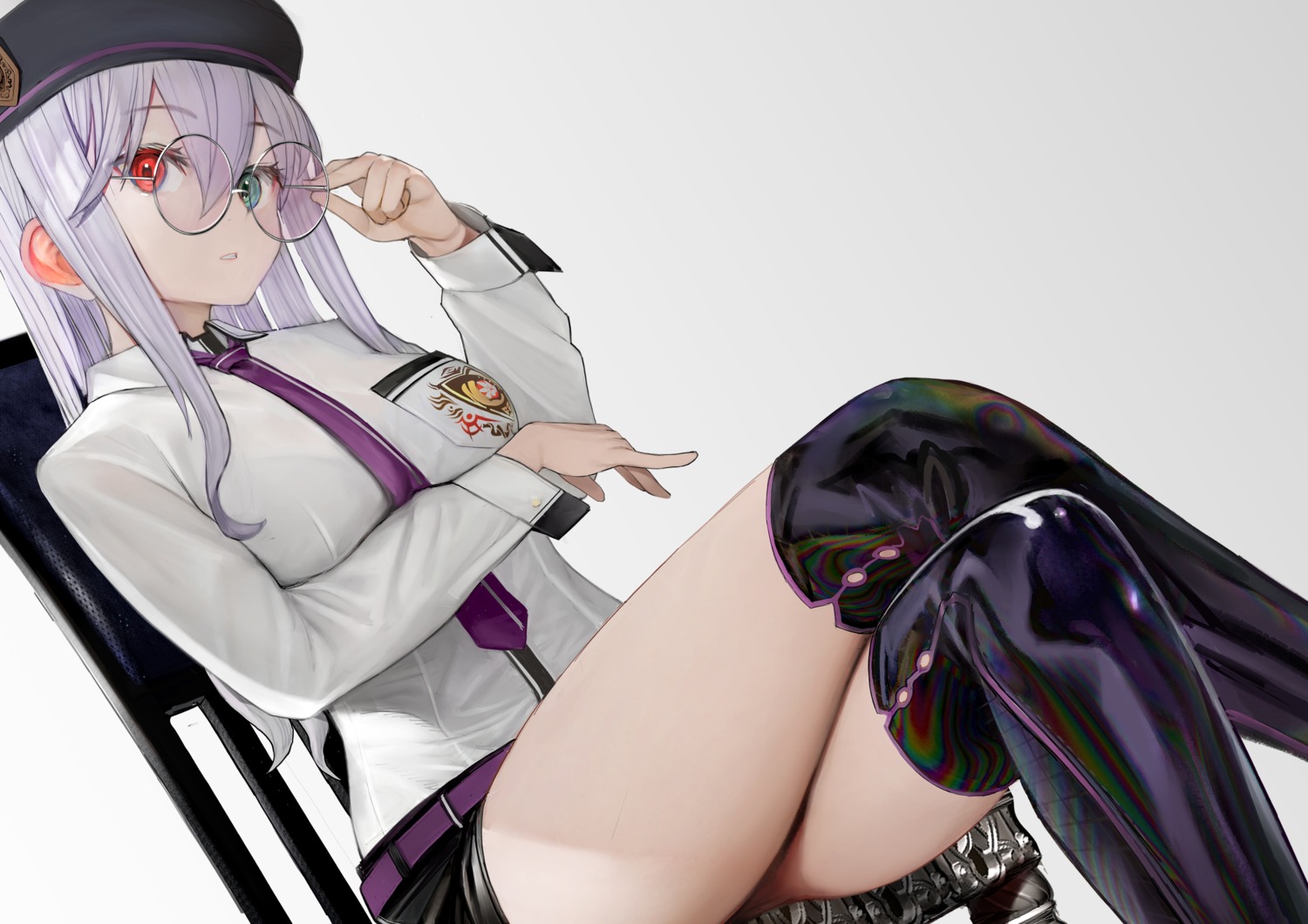 bra, breast_hold, heterochromia, megane, nyatabe, see_through, seifuku, thighhighs