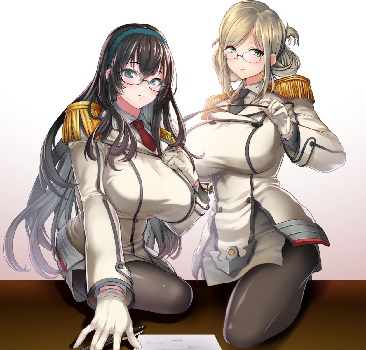 effort_star, kantai_collection, katori_(kancolle), megane, ooyodo_(kancolle), pantyhose, uniform