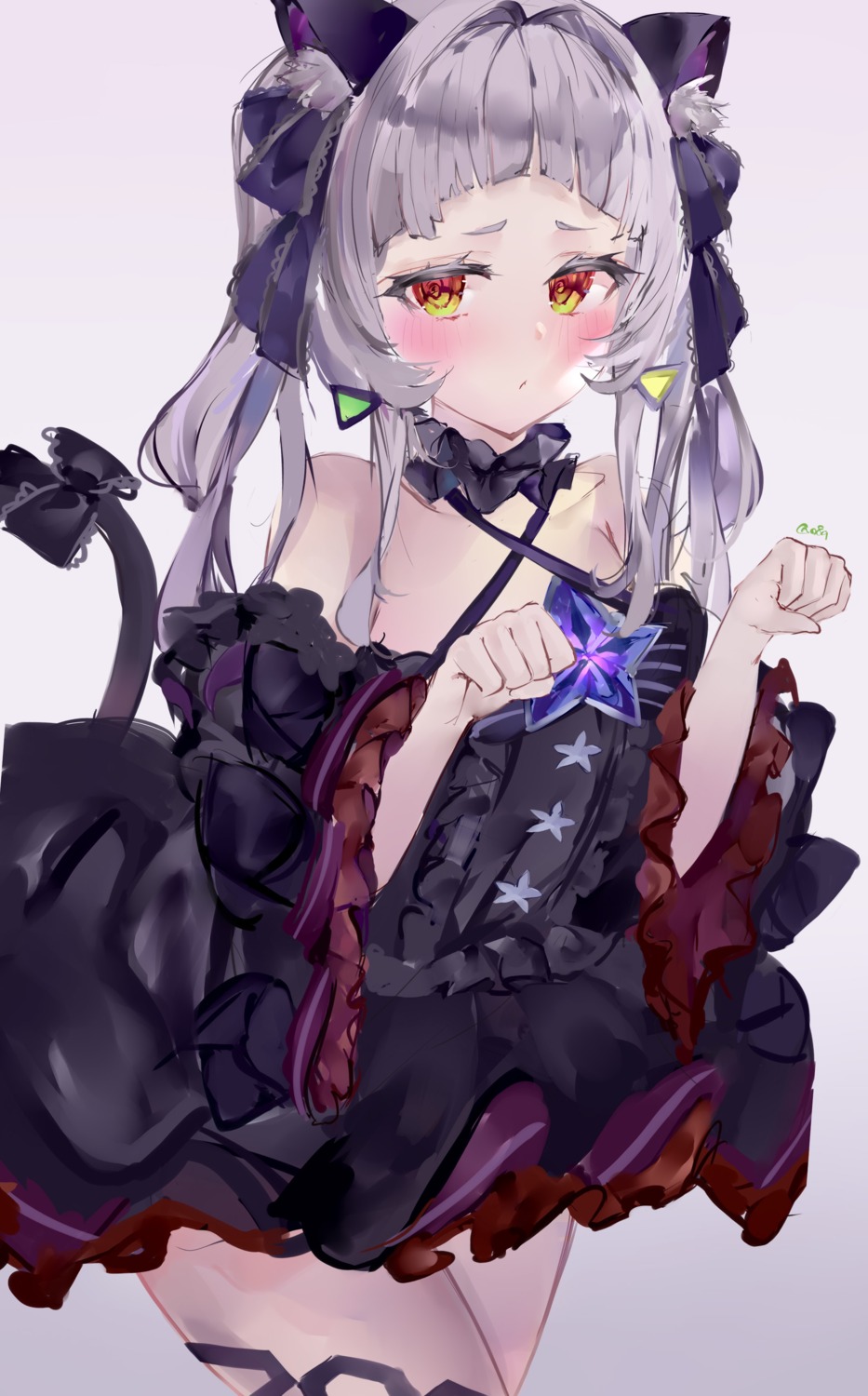 animal_ears, garter, gothic_lolita, hololive, lolita_fashion, mile_(off8mile), murasaki_shion, nekomimi