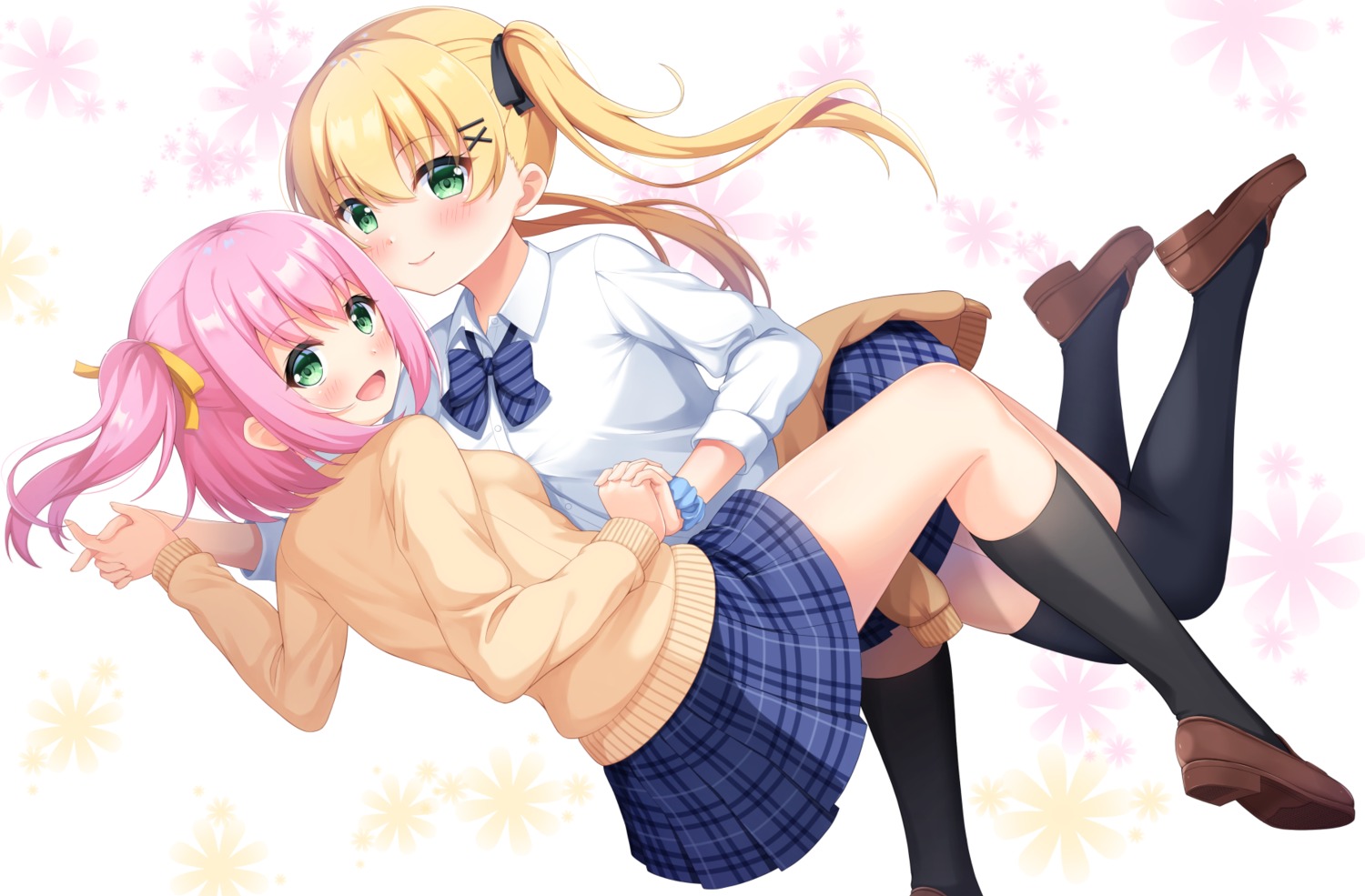 7fuji_06, seifuku, skirt_lift, sweater, thighhighs, yuri