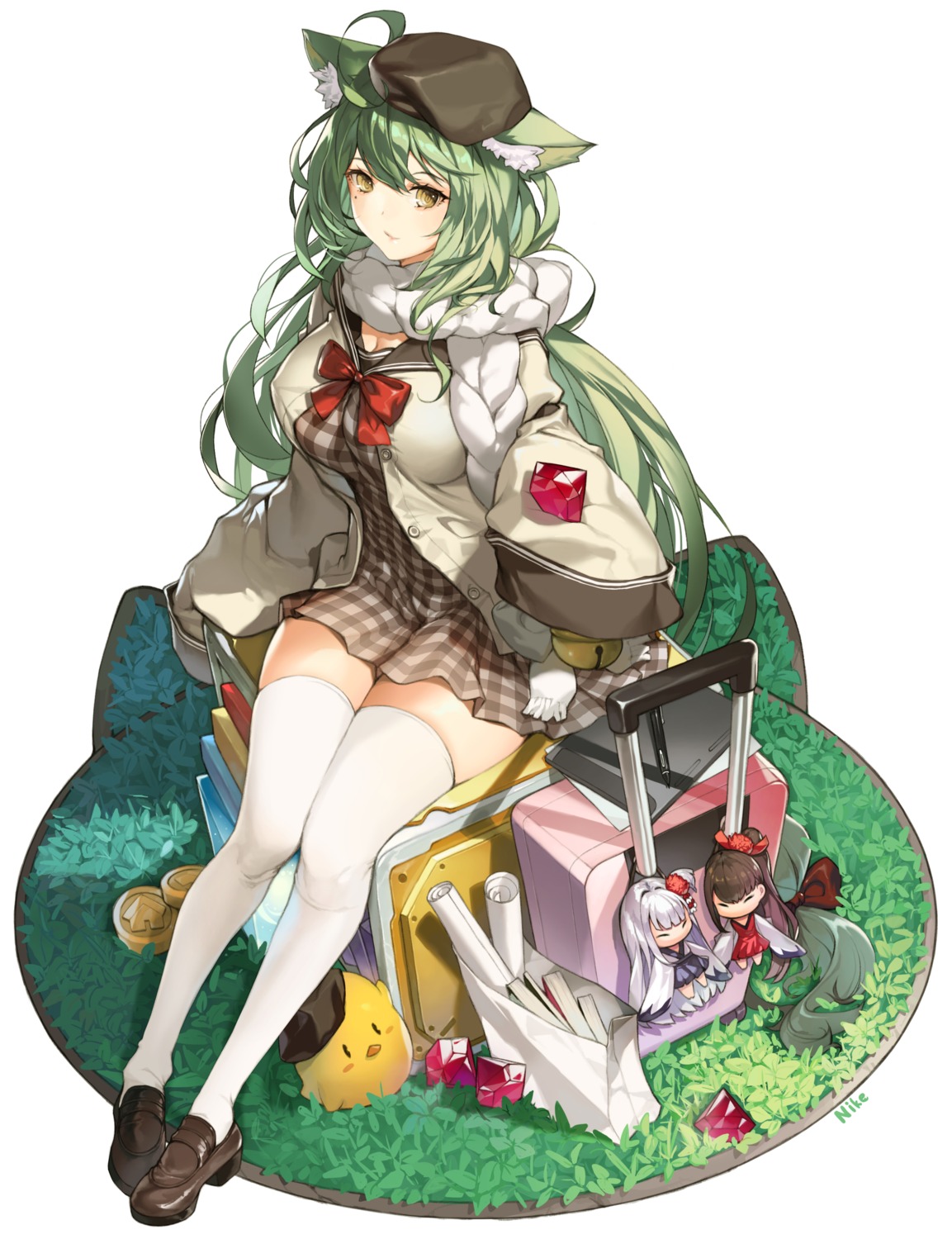 akashi_(azur_lane), animal_ears, azur_lane, chibi, manjuu_(azur_lane), nekomimi, nike_(nike1060), seifuku, thighhighs