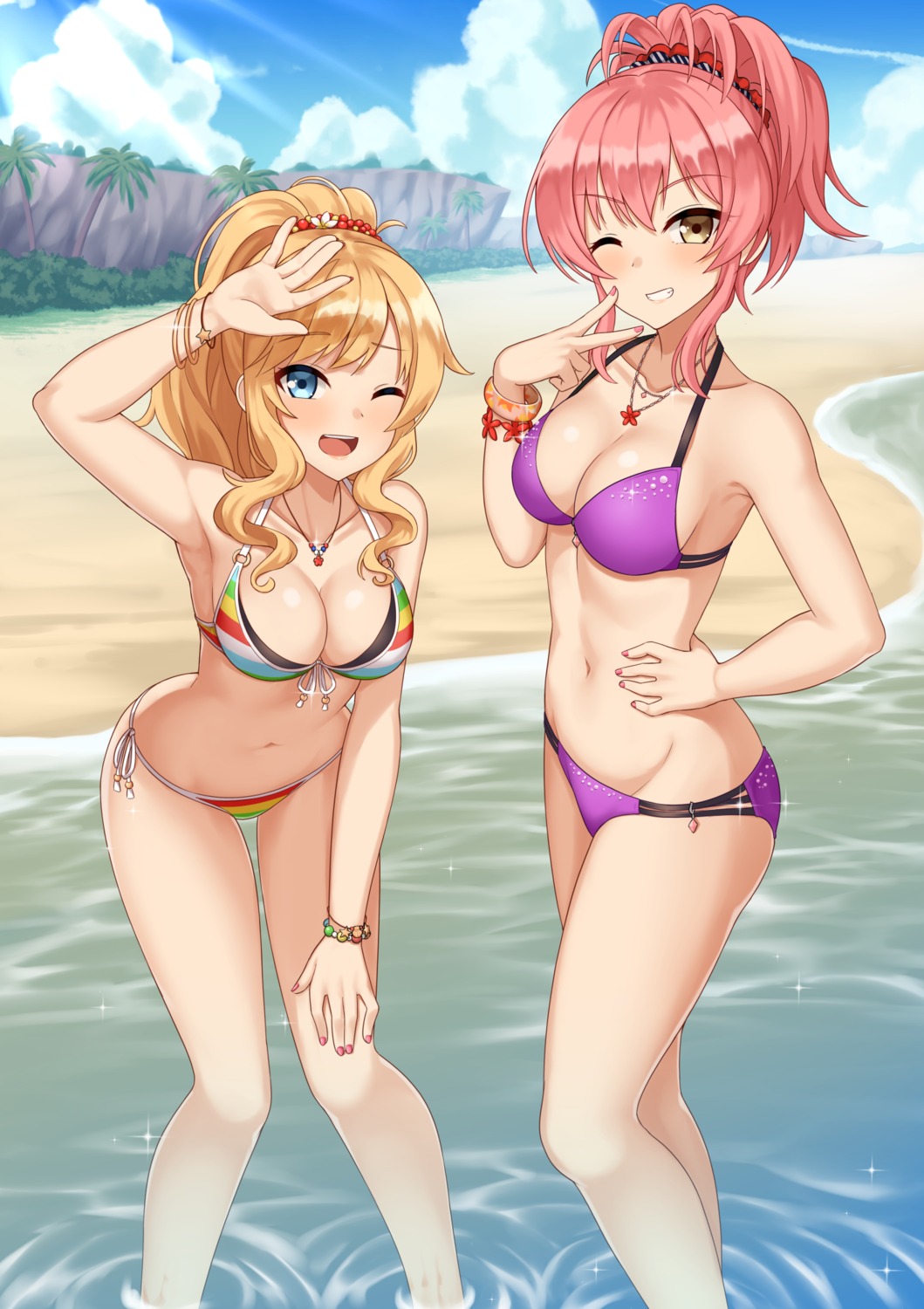 bikini, cleavage, jougasaki_mika, kurisu-kun, ootsuki_yui, swimsuits, the_idolm@ster, the_idolm@ster_cinderella_girls
