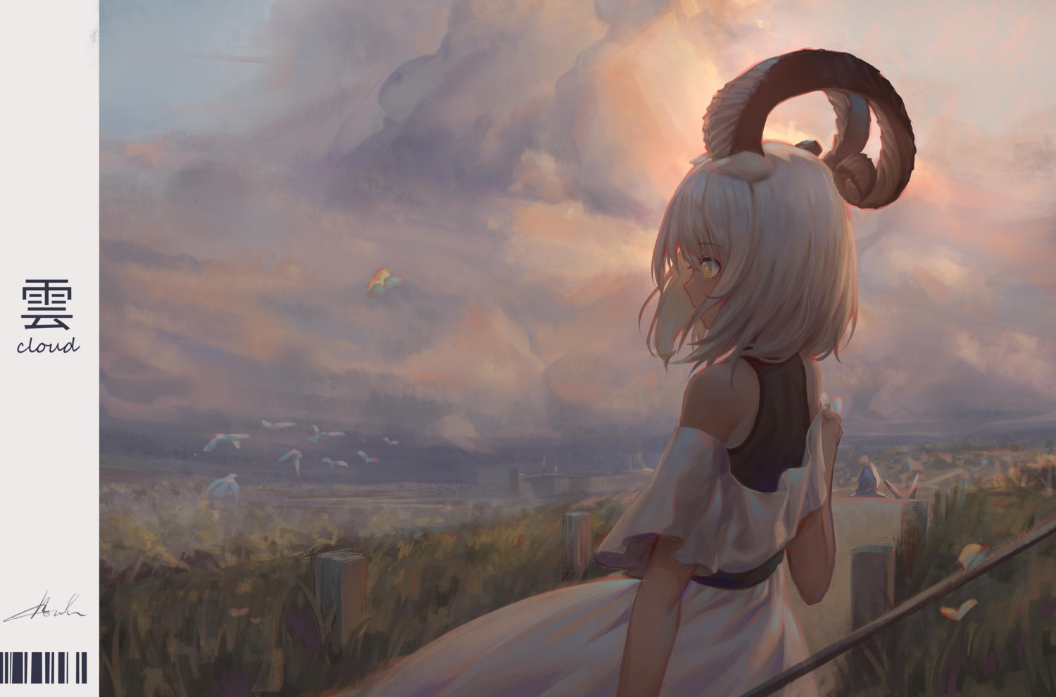 anhao1224, arknights, beeswax_(arknights), dress, horns