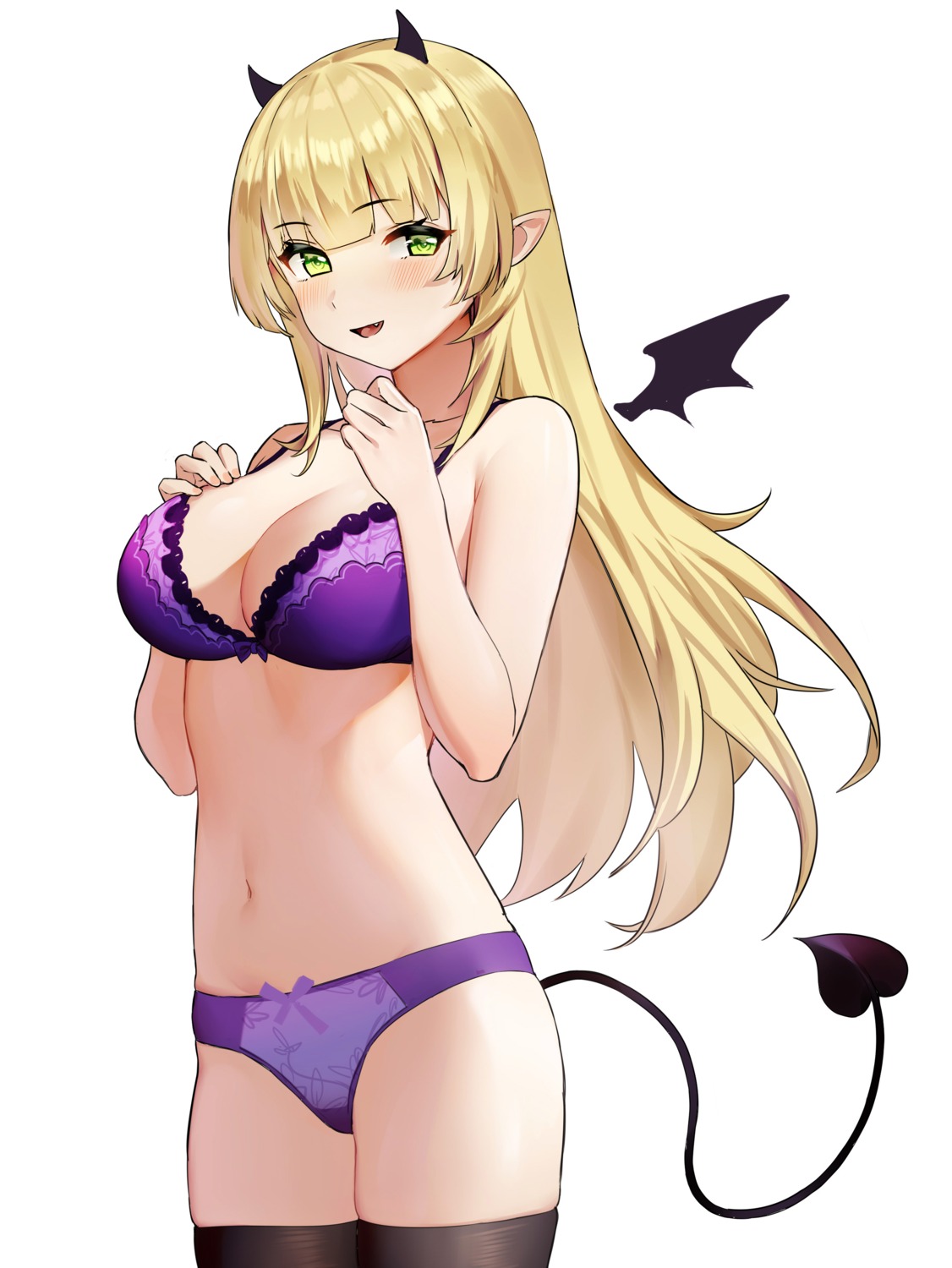 bra, cleavage, horns, kyo_(krokikyon), pantsu, pointy_ears, tail, thighhighs, wings