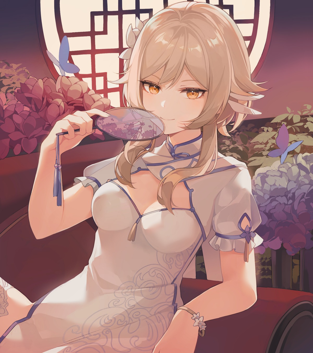 chinadress, cleavage, genshin_impact, lumine, saibe, thighhighs