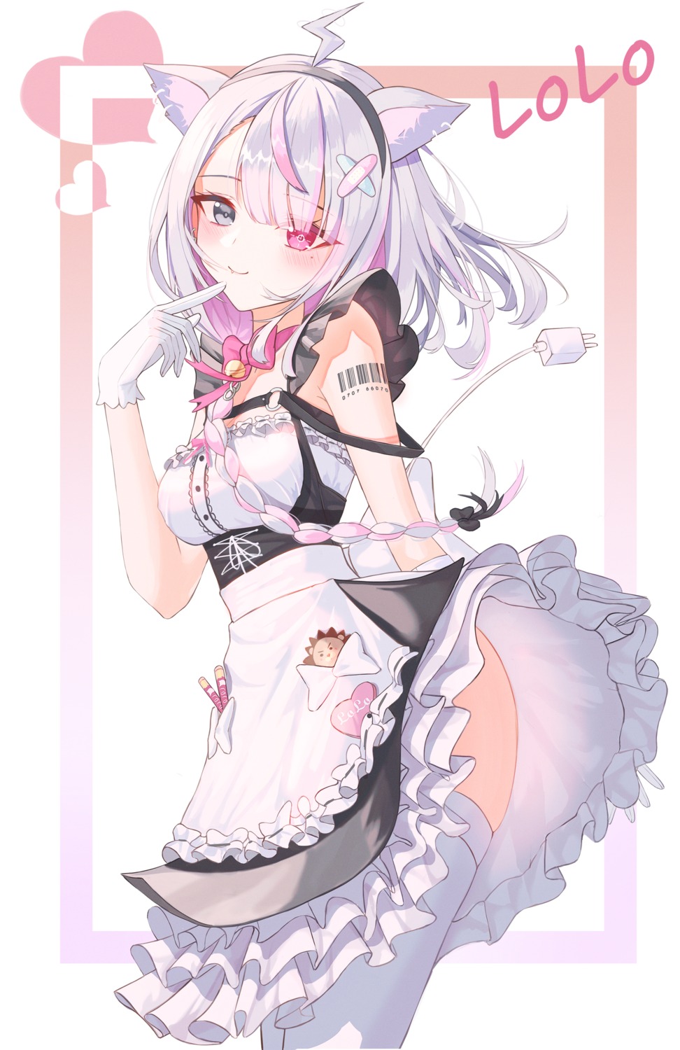 animal_ears, daimi_94, heterochromia, maid, roro-chan, skirt_lift, tail, tattoo