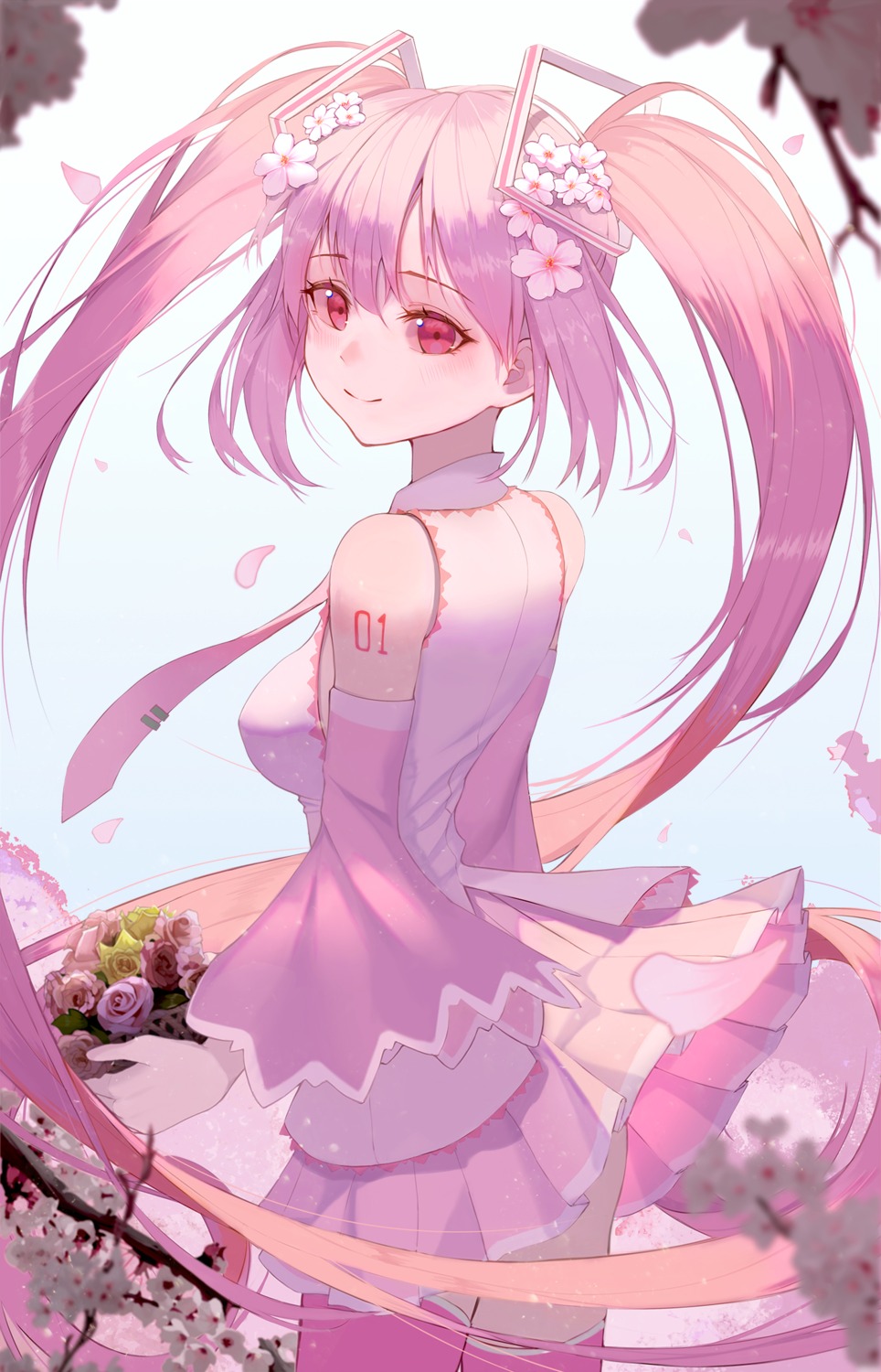 daimi_94, hatsune_miku, sakura_miku, skirt_lift, tattoo, thighhighs, vocaloid
