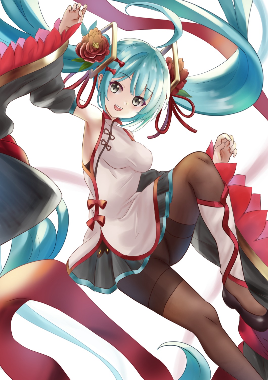 chinadress, hatsune_miku, hatsune_miku_expo, manjiruu, pantyhose, skirt_lift, vocaloid
