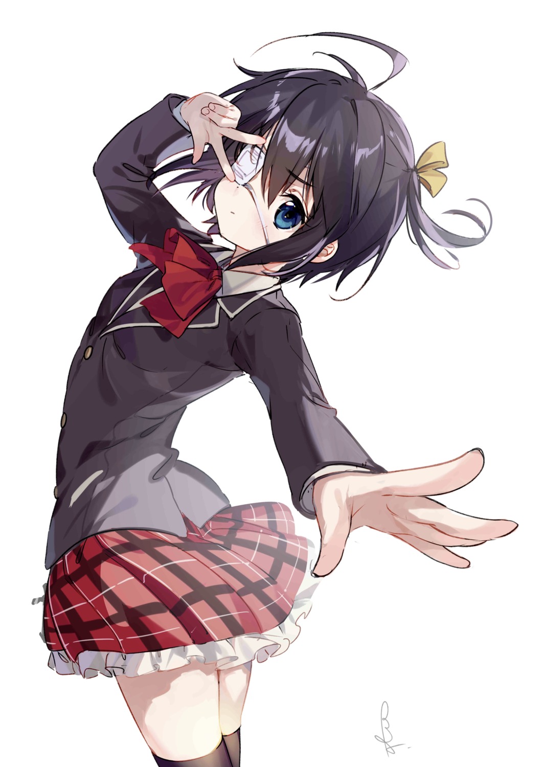 almic, chuunibyou_demo_koi_ga_shitai!, eyepatch, seifuku, takanashi_rikka, thighhighs