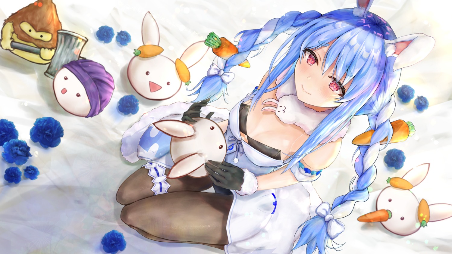 animal_ears, bunny_ears, bunny_girl, dress, garter, hololive, mugiusagi, pantyhose