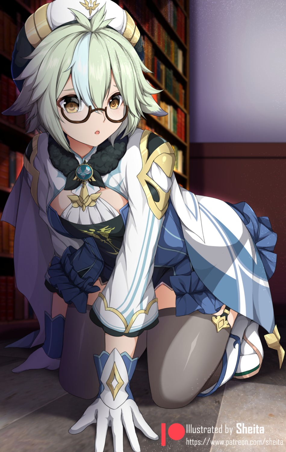 genshin_impact, megane, sheita, stockings, sucrose, thighhighs