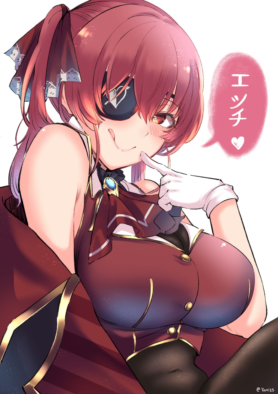 akano_yomi, eyepatch, hololive, houshou_marine, pantyhose