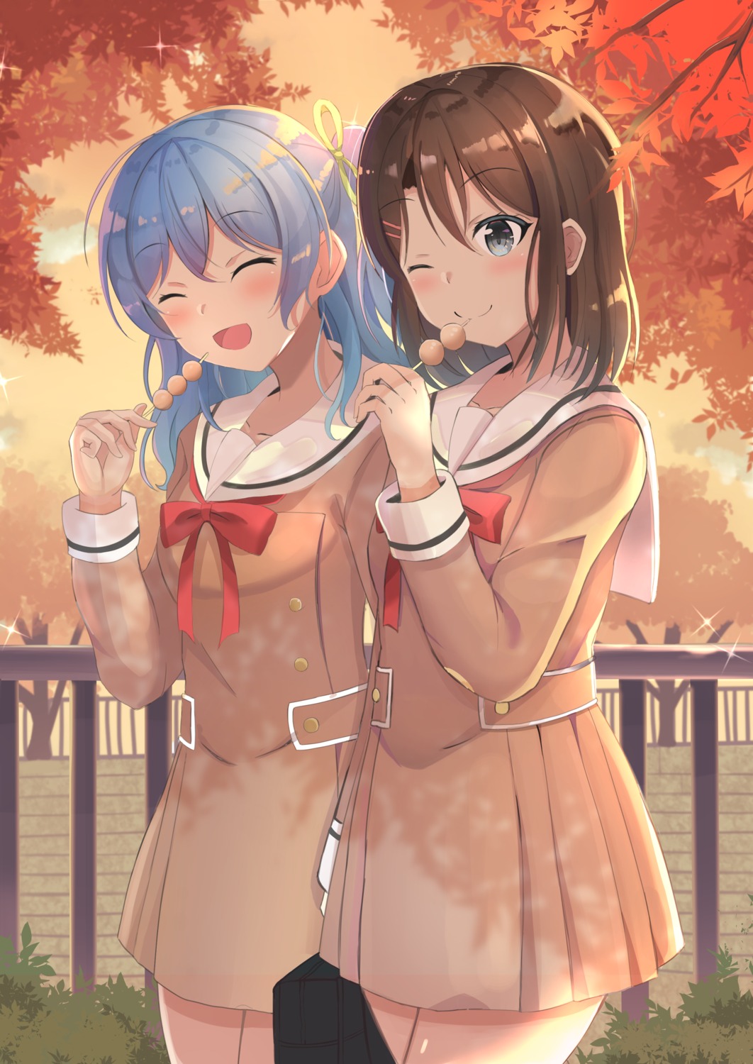 bang_dream!, matsubara_kanon, mmakesou, okusawa_misaki, seifuku