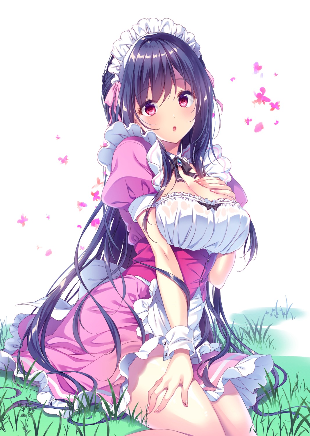 breast_hold, cleavage, detexted, maid, makina_(qualia_~yakusoku_no_kiseki~), puresis, qualia_~yakusoku_no_kiseki~, see_through, skirt_lift, suzushiro_atsushi