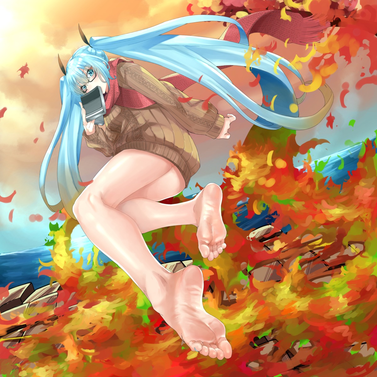 eiji_(eiji), feet, hatsune_miku, megane, sweater, vocaloid