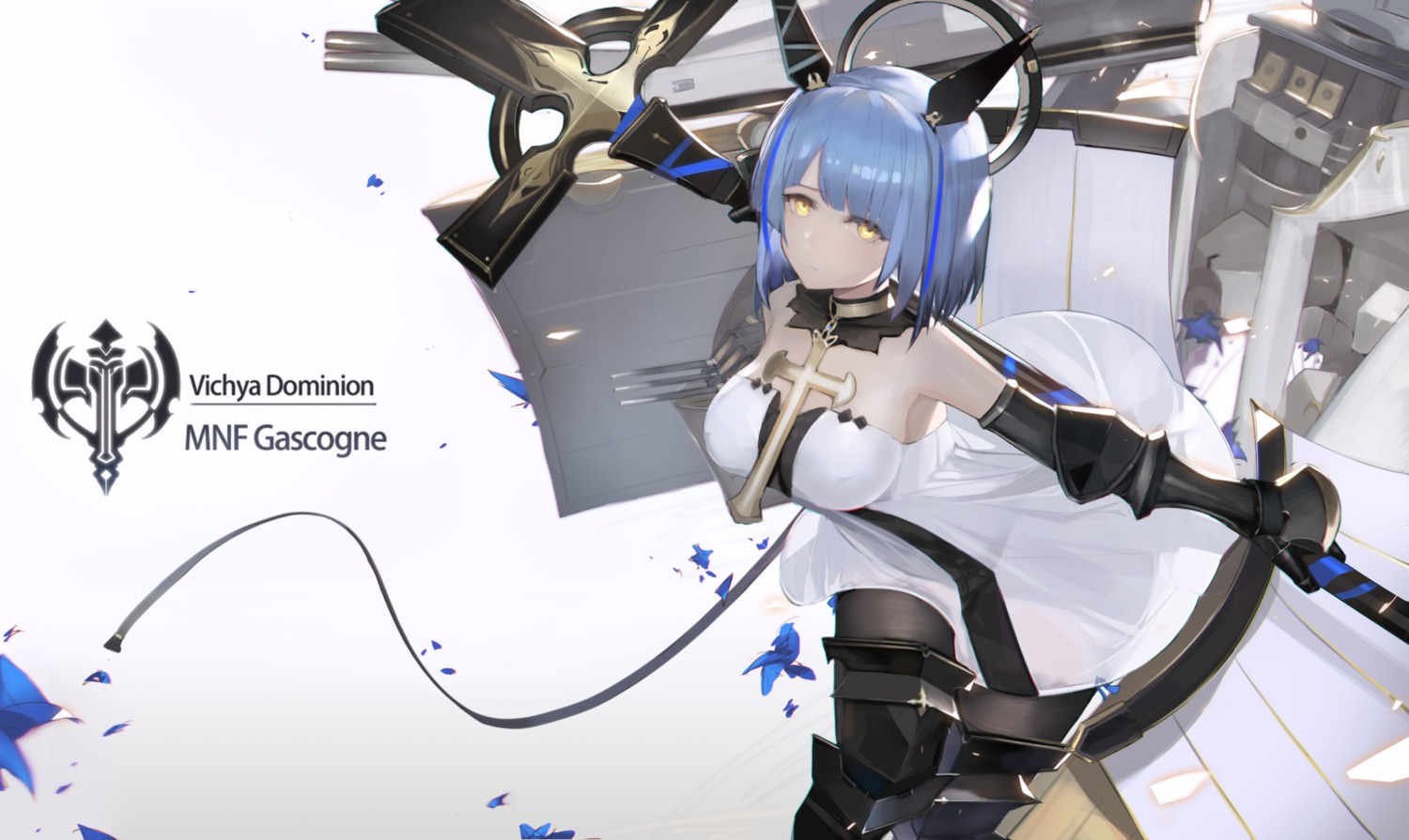 afpl_(parrotz4), armor, azur_lane, dress, erect_nipples, gascogne_(azur_lane), no_bra, see_through, weapon