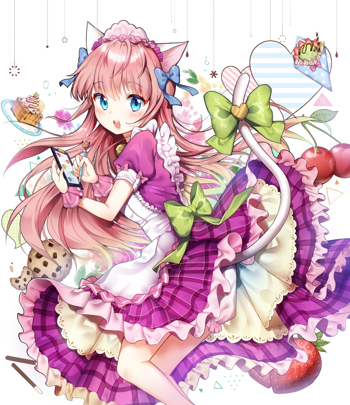 animal_ears, bloomers, dress, maid, nekomimi, sigi, skirt_lift, tail