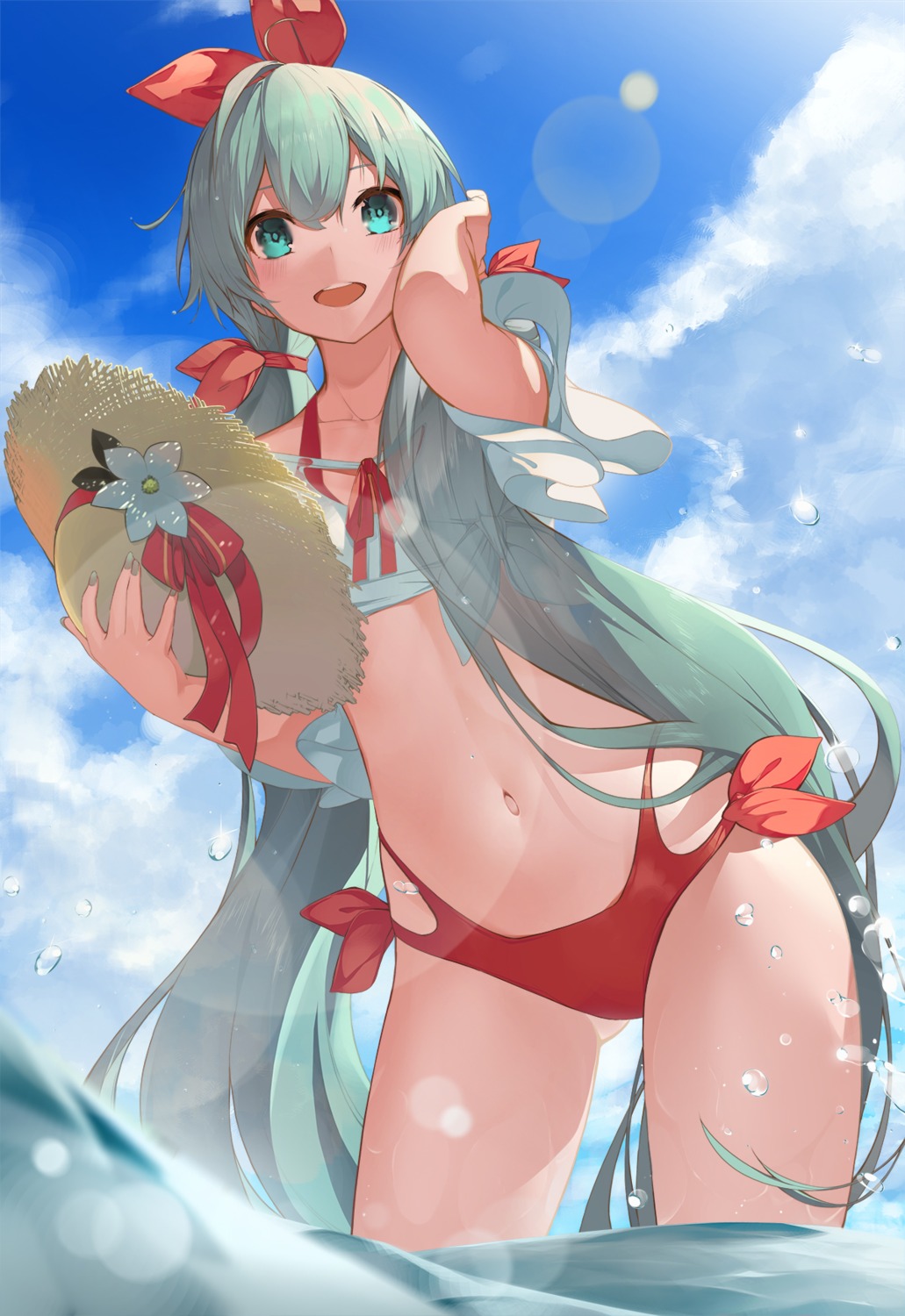 15019880430, bikini, hatsune_miku, swimsuits, vocaloid, wet, yaoku