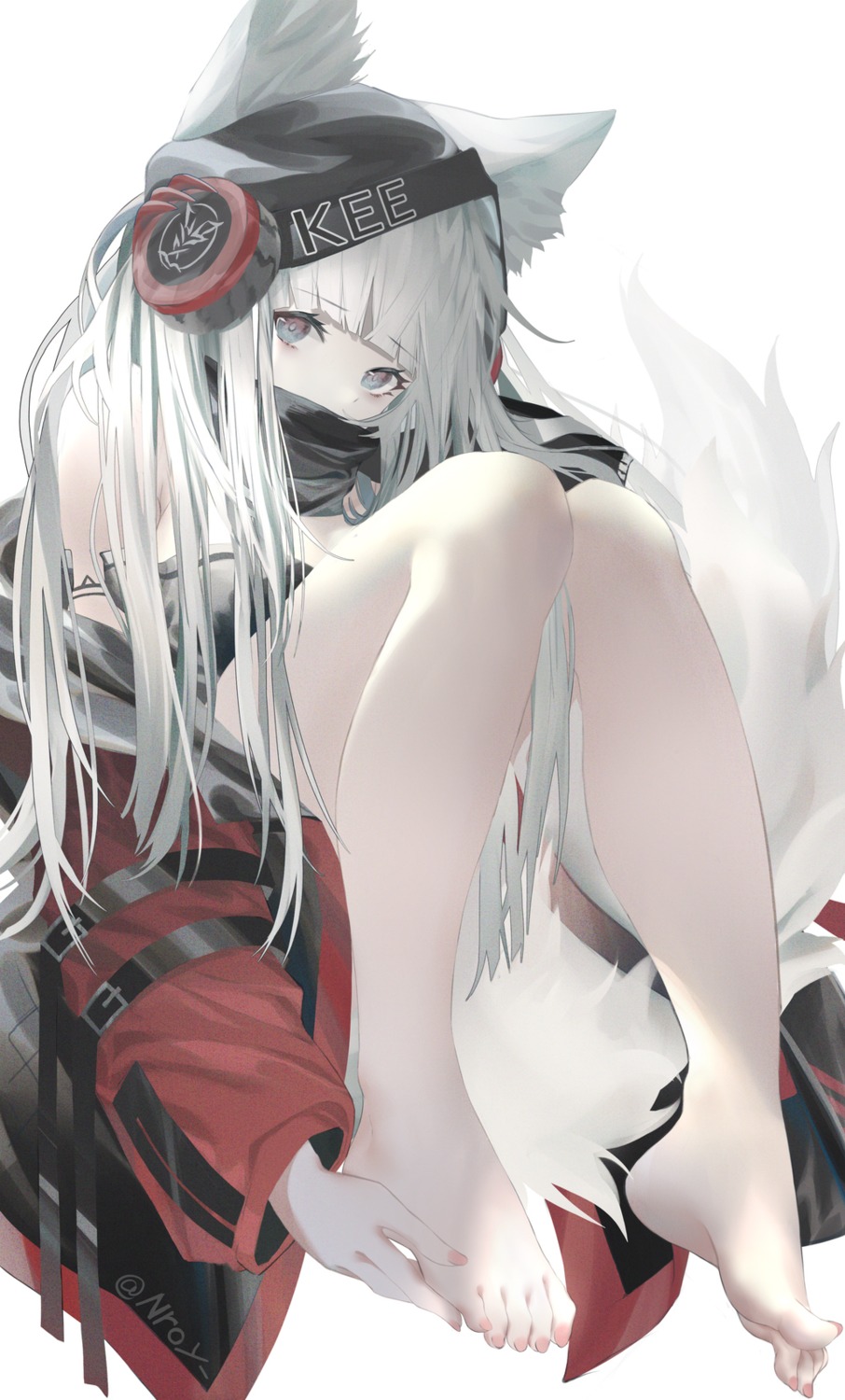 animal_ears, arknights, feet, frostleaf_(arknights), headphones, nroy-, tail