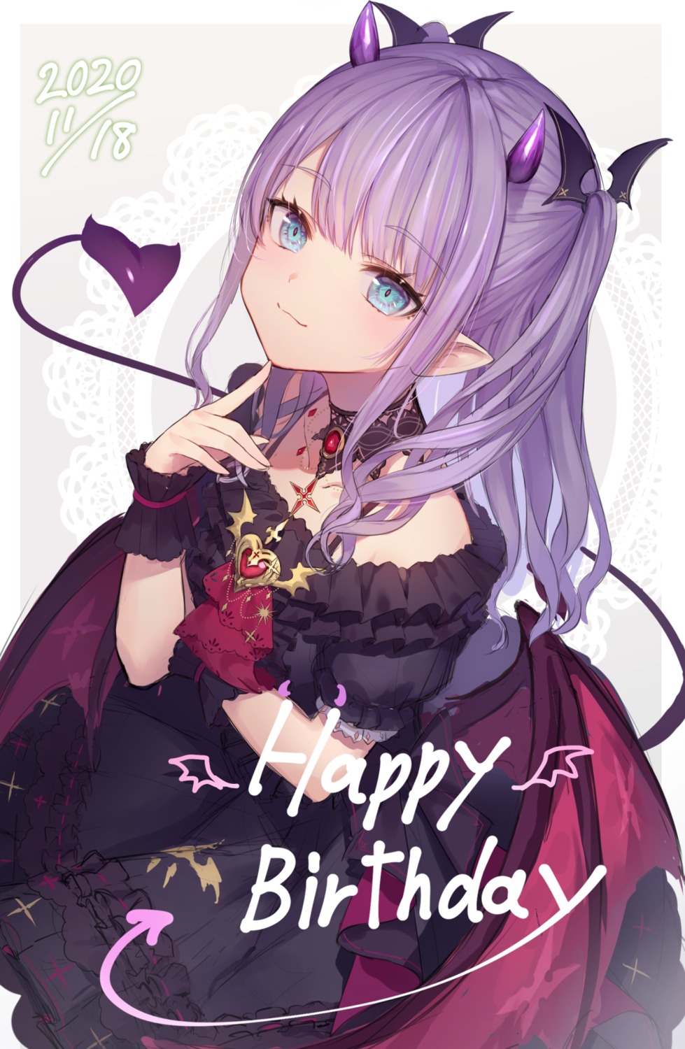 dress, horns, lolita_fashion, munuu, pointy_ears, tail, wings